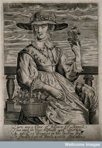 A woman with some flowers; representing the sense of smell. Credit: Wellcome Library, London.