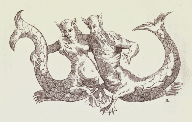 Tritons, or Nereids, the merpeople of the Greeks and Romans. Ashton, John. Curious Creatures in Zoology. 1890.
