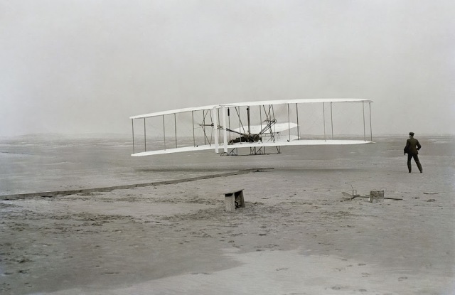 The first flight of the Wright Brothers on December 17, 1903